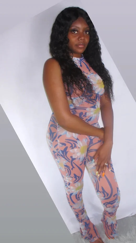 Floral mesh jumpsuit