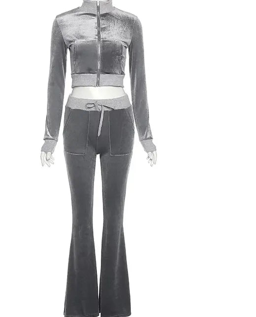 Gray velvet two piece set