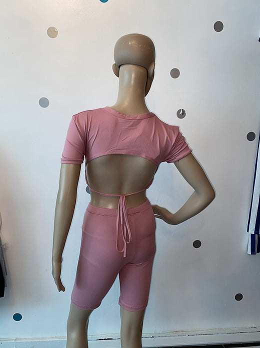 Open back biker shorts set