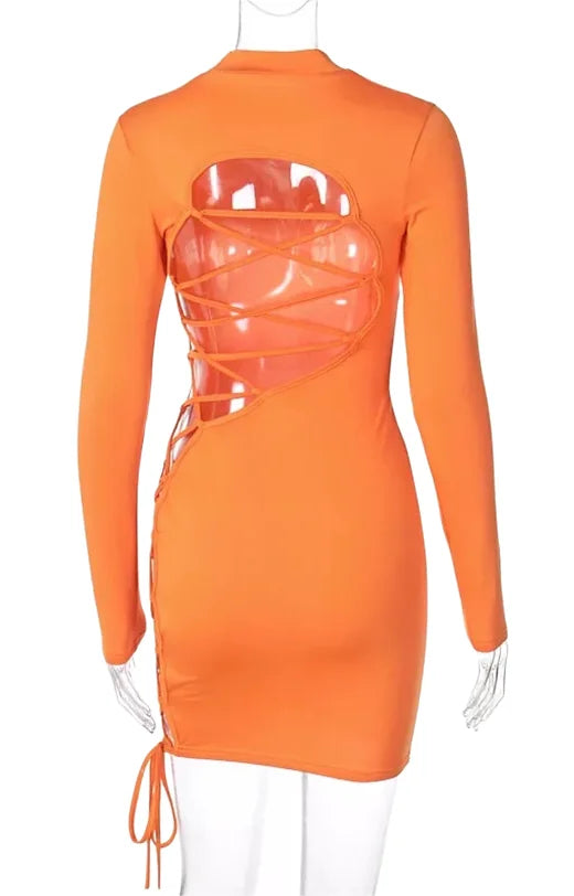 Orange lace up dress
