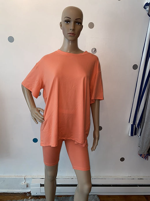 Peach biker shorts set