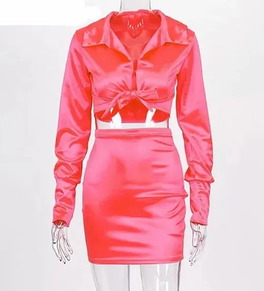 Pink silky two piece set