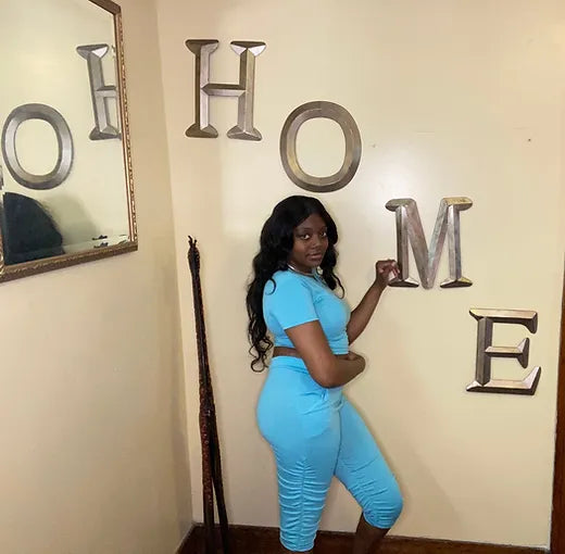 Sky blue stacked shorts set