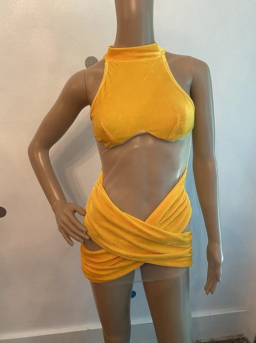 Yellow velvet dress