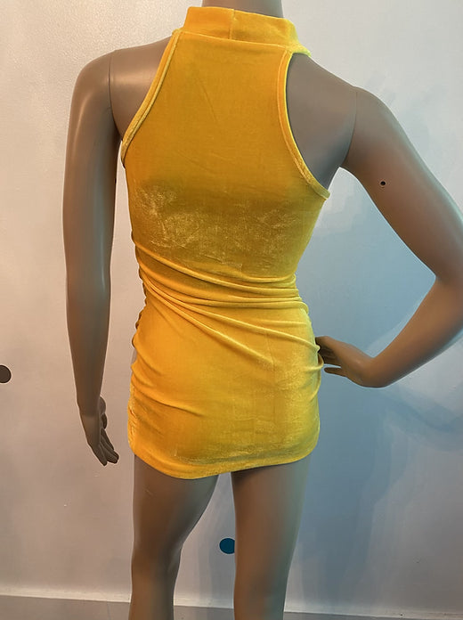 Yellow velvet dress