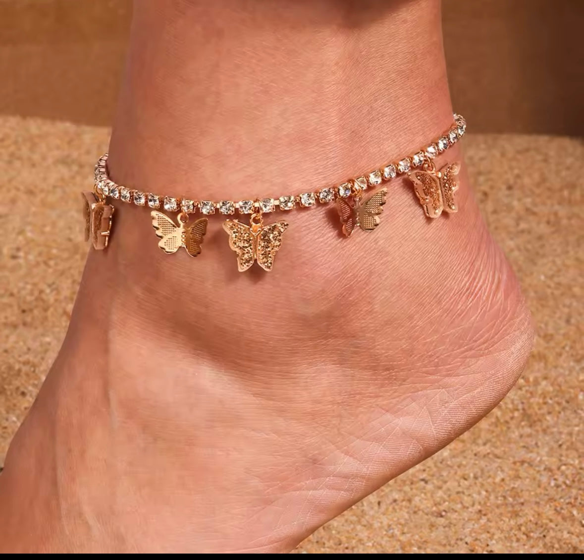 Butterfly rhinestone anklet
