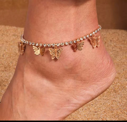 Butterfly rhinestone anklet