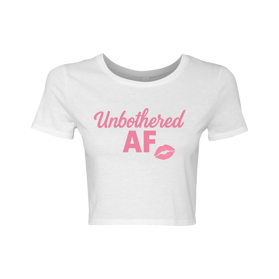 Unbothered AF Women’s Fitted Crop Tee – White & Pink Kiss Design