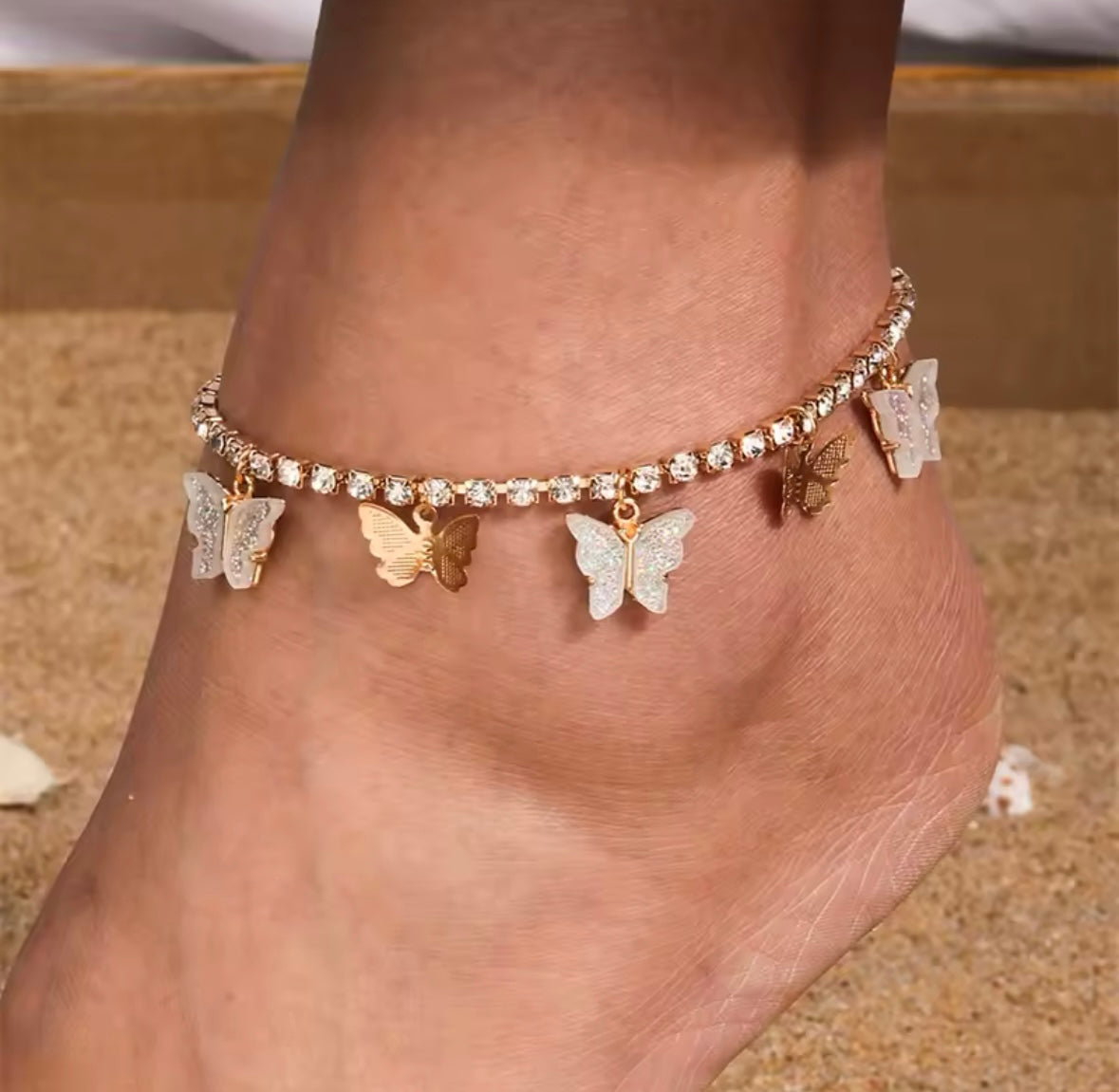 Butterfly rhinestone anklet