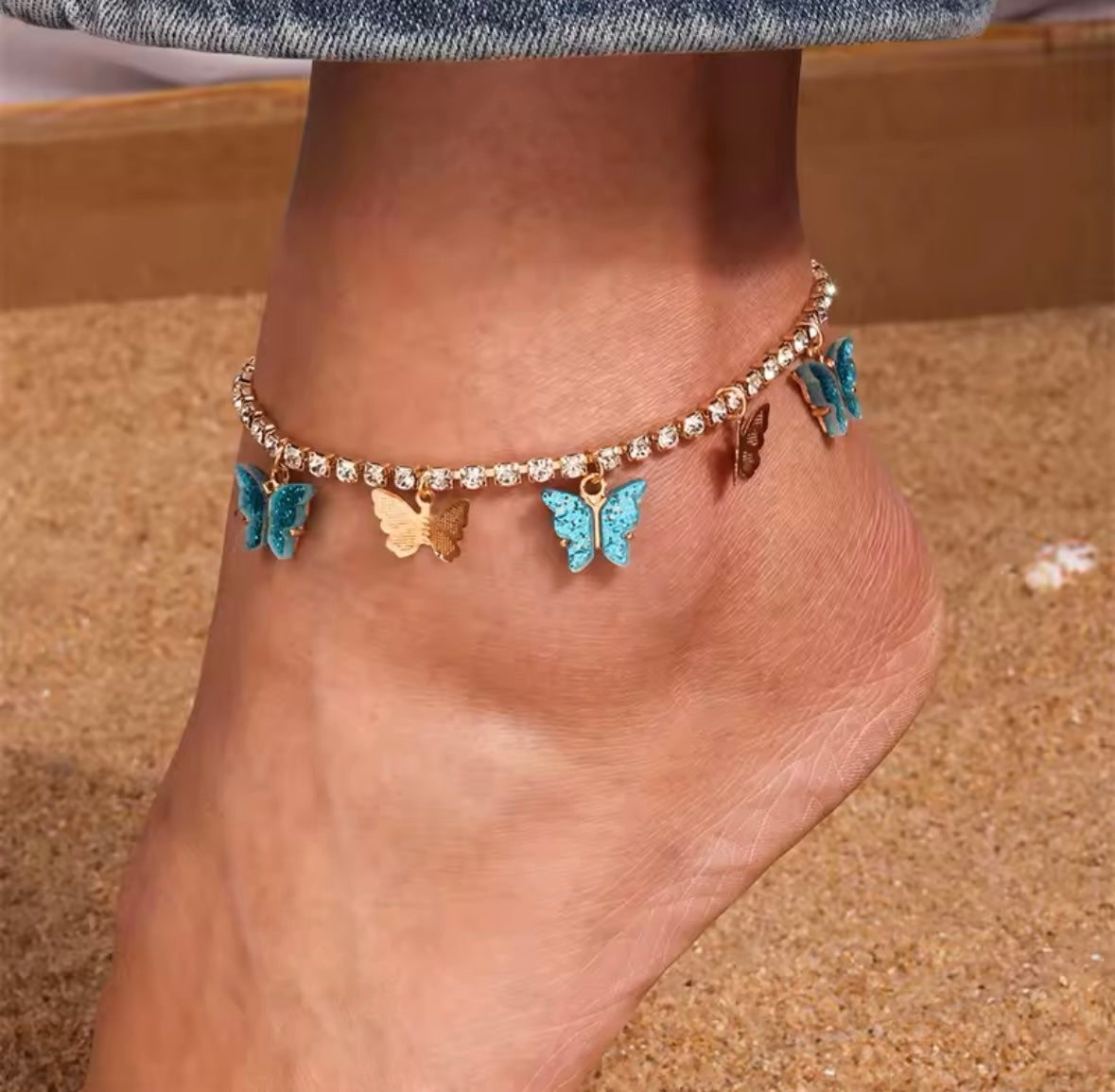 Butterfly rhinestone anklet