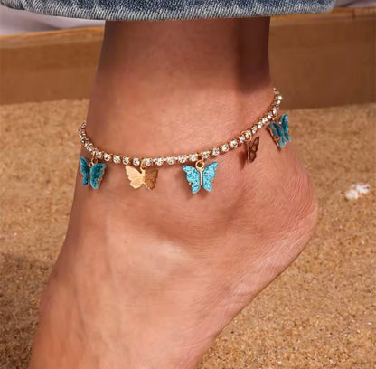 Butterfly rhinestone anklet