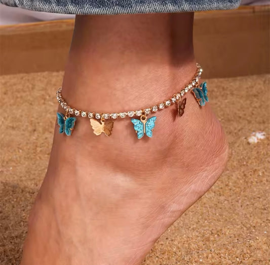Butterfly rhinestone anklet