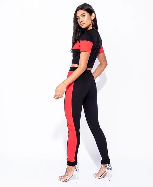 Color blocking two piece set