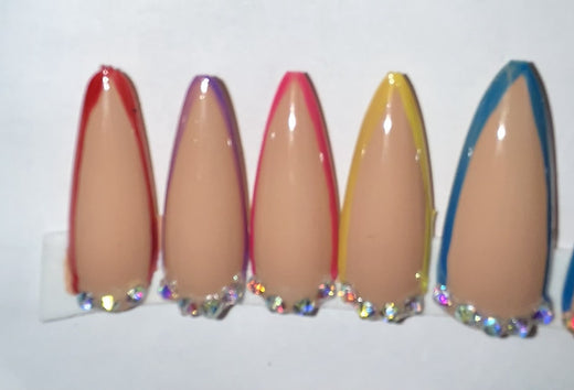 Colorful tips stiletto nails (size large)