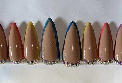 Colorful tips stiletto nails (size large)