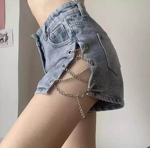 Denim tie up shorts