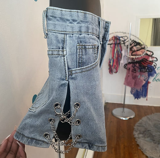 Denim tie up shorts