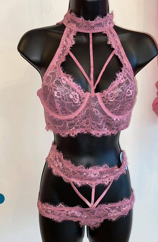 Dusty rose lace two piece set