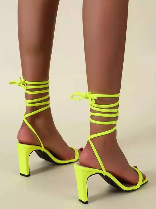 Lace up block heels