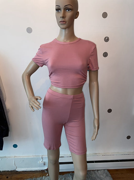 Open back biker shorts set