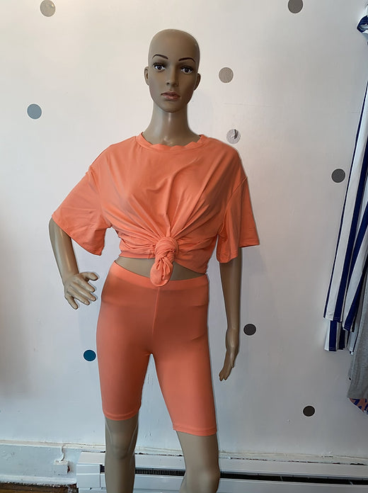 Peach biker shorts set