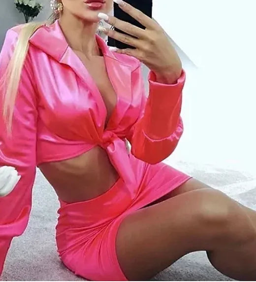 Pink silky two piece set