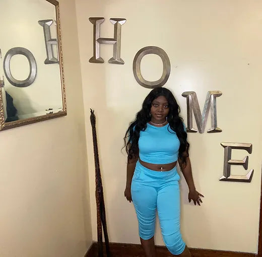 Sky blue stacked shorts set