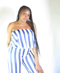 Strip blue wide leg jumpsuit