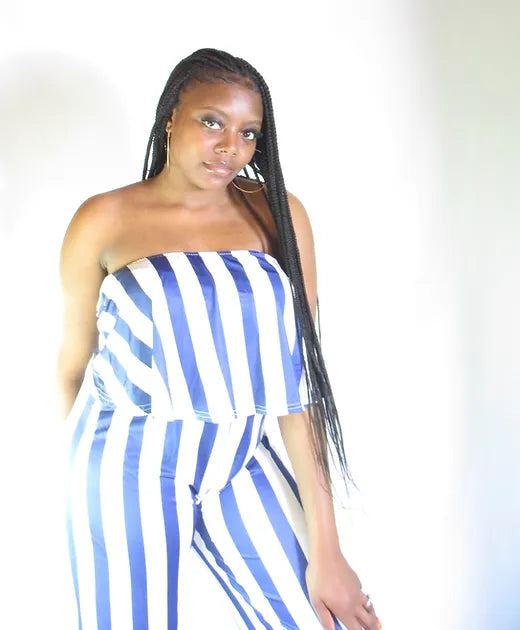 Strip blue wide leg jumpsuit