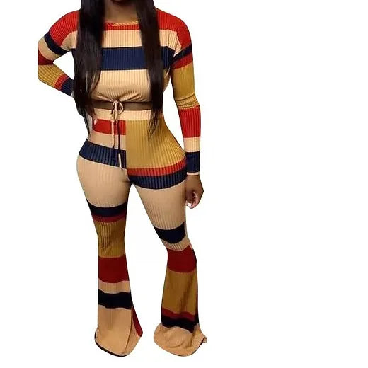 Striped brown two piece set