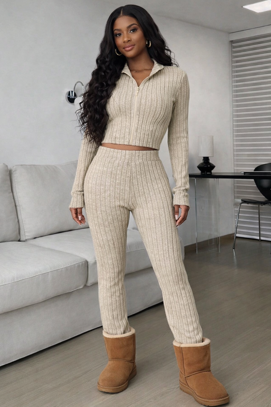 Honey Zip Up Long Sleeve Top and Pants Set